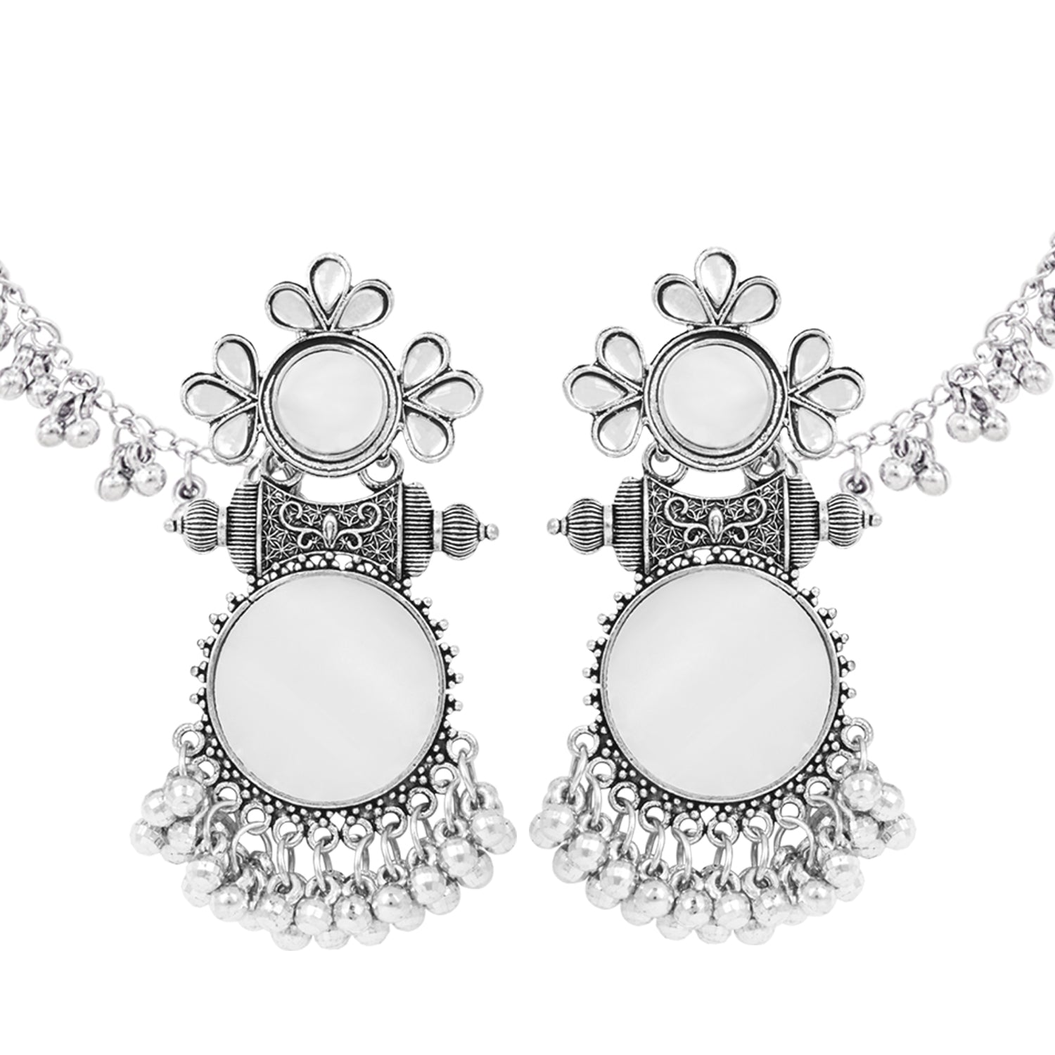 Etnico Silver Plated Traditional Statement Earring With Ear Chain for Women