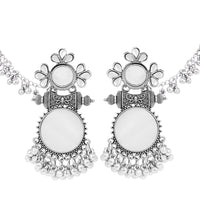 Etnico Silver Plated Traditional Statement Earring With Ear Chain for Women