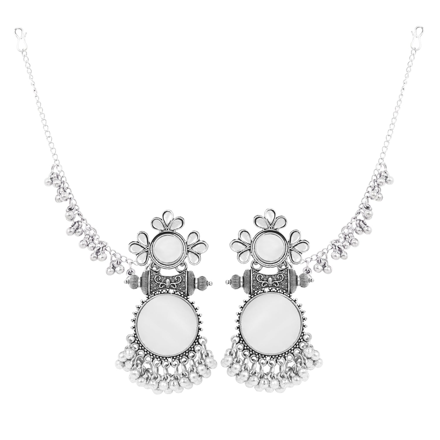 Etnico Silver Plated Traditional Statement Earring With Ear Chain for Women