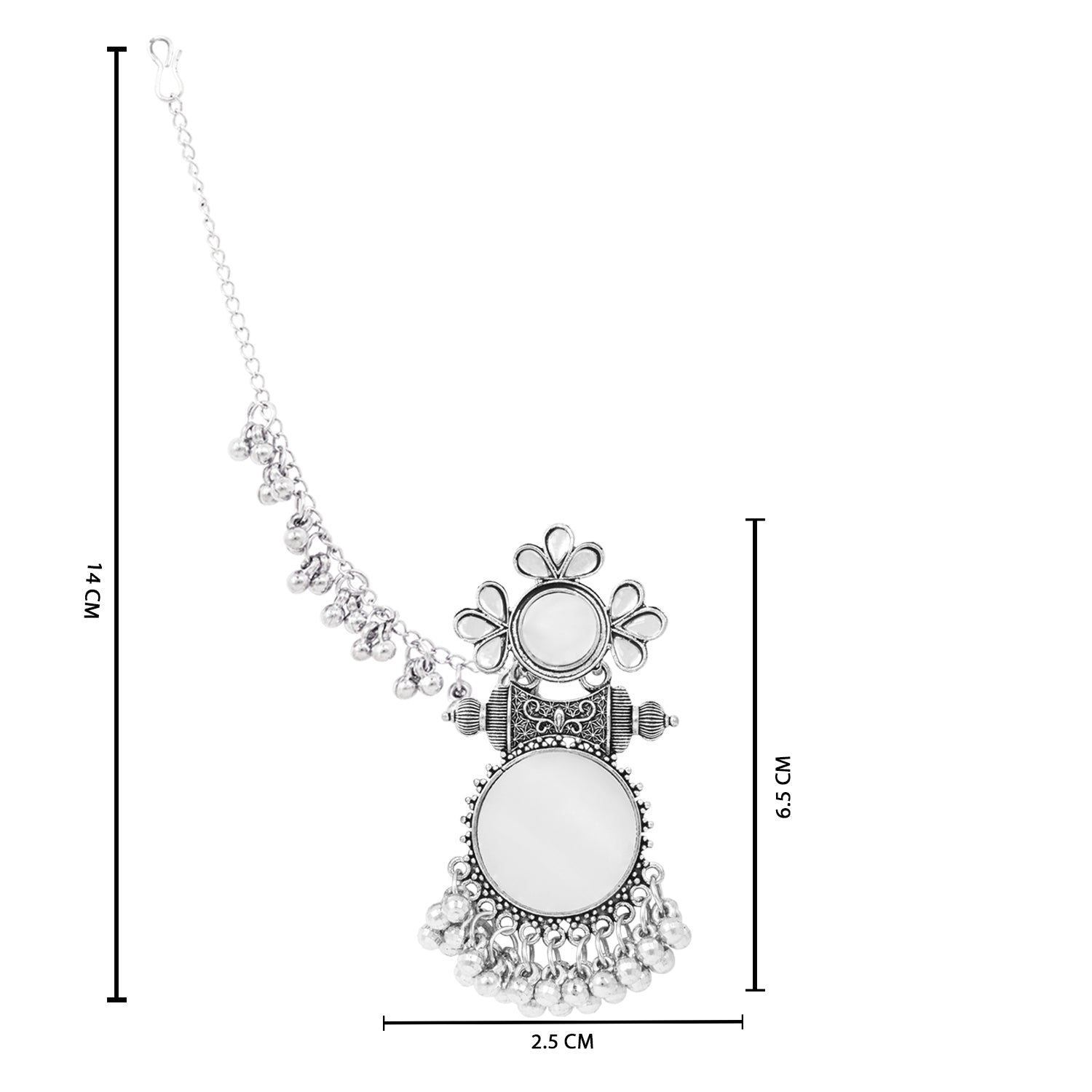 Etnico Silver Plated Traditional Statement Earring With Ear Chain for Women