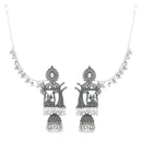 Etnico Silver Plated Traditional Jhumka Motif Oxidised Earring With Ear Chain for Women