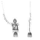 Etnico Silver Plated Traditional Jhumka Motif Oxidised Earring With Ear Chain for Women