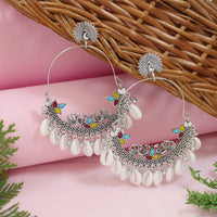 Etnico Traditional Silver Oxidised Dangle Earrings For Women