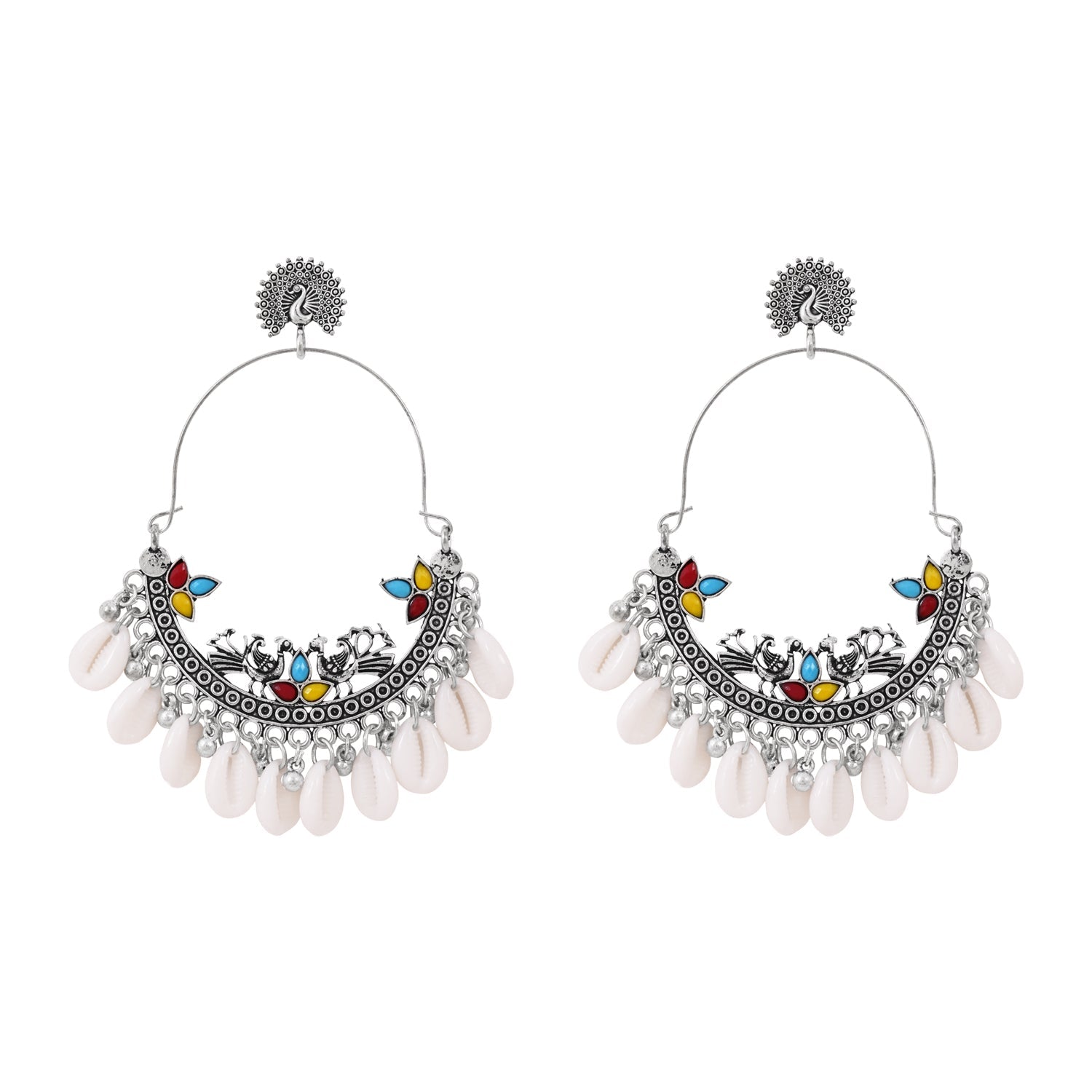 Etnico Traditional Silver Oxidised Dangle Earrings For Women