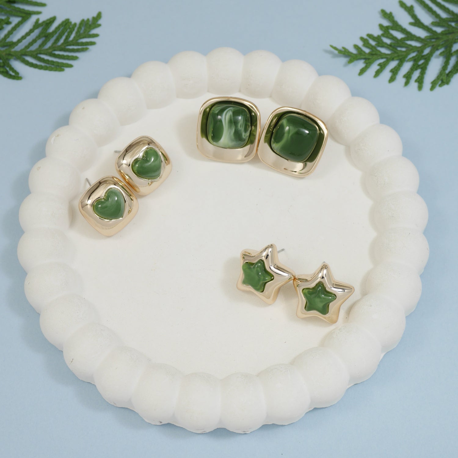 Etnico Gold Plated Latest Stylish Lightweight Modern Stud Earrings Combo Set for Women (Green)