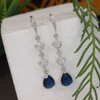 Etnico Silver Plated Cubic Zirconia American Diamond Drop Earrings for Women (Silver blue)