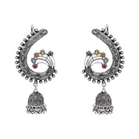 Etnico Silver Oxidised Traditional Ear Cuff with Jhumka Navratri Earrings For Women (Traditional)