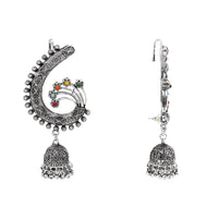 Etnico Silver Oxidised Traditional Ear Cuff with Jhumka Navratri Earrings For Women (Traditional)