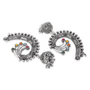 Etnico Silver Oxidised Traditional Ear Cuff with Jhumka Navratri Earrings For Women (Traditional)