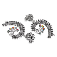 Etnico Silver Oxidised Traditional Ear Cuff with Jhumka Navratri Earrings For Women (Traditional)