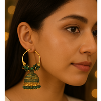 Etnico Gold Plated Traditional Handcrafted Beaded Jhumka Hoop Earrings for Women