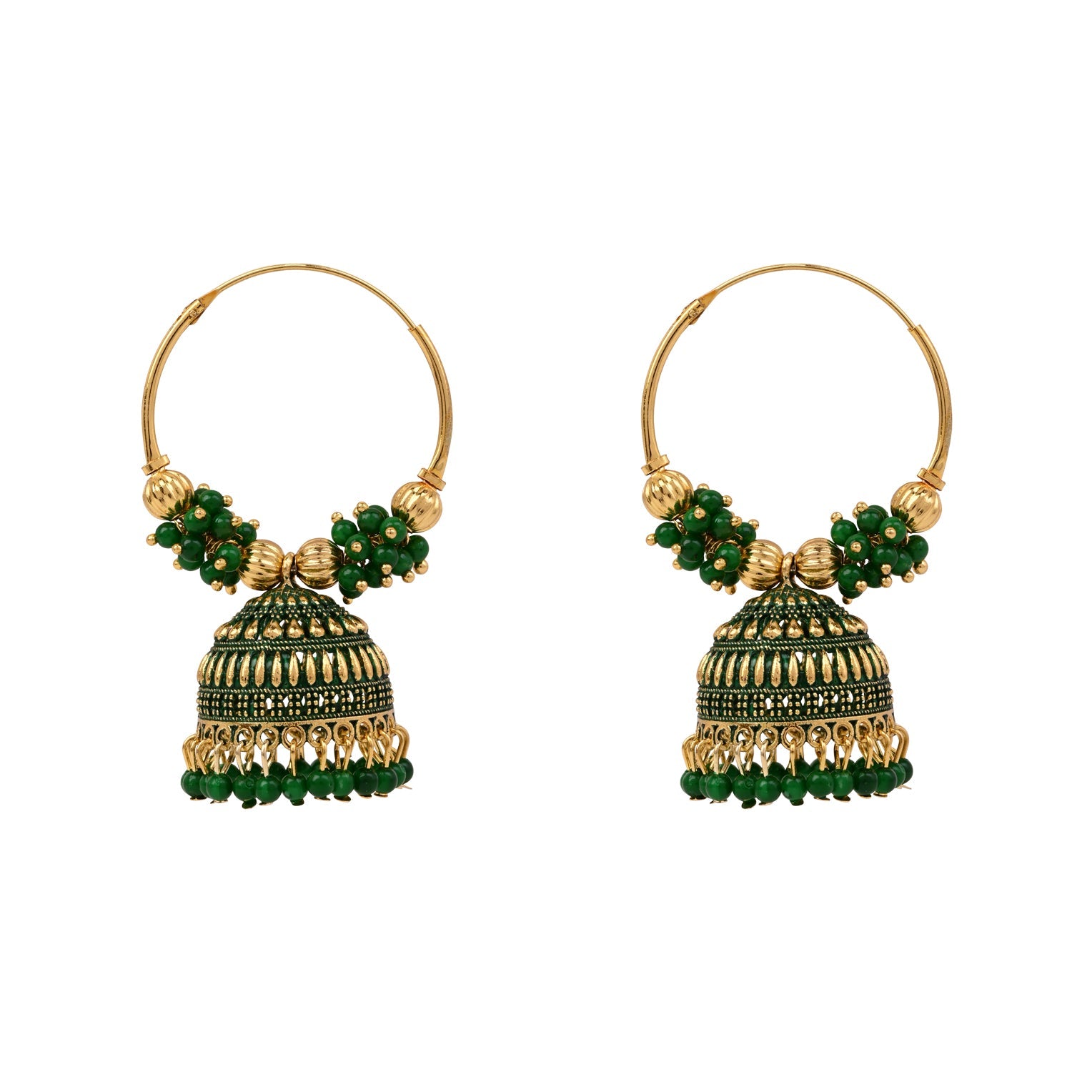 Etnico Gold Plated Traditional Handcrafted Beaded Jhumka Hoop Earrings for Women