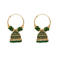 Etnico Gold Plated Traditional Handcrafted Beaded Jhumka Hoop Earrings for Women