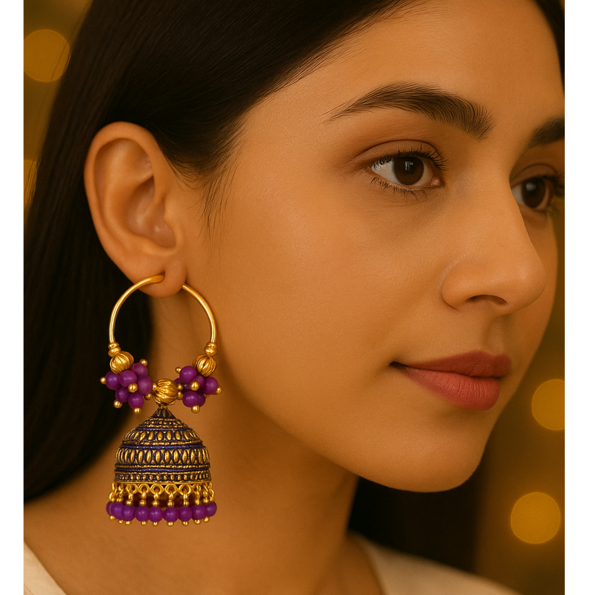 Etnico Gold Plated Traditional Handcrafted Beaded Jhumka Hoop Earrings for Women