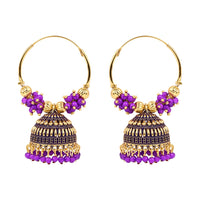 Etnico Gold Plated Traditional Handcrafted Beaded Jhumka Hoop Earrings for Women