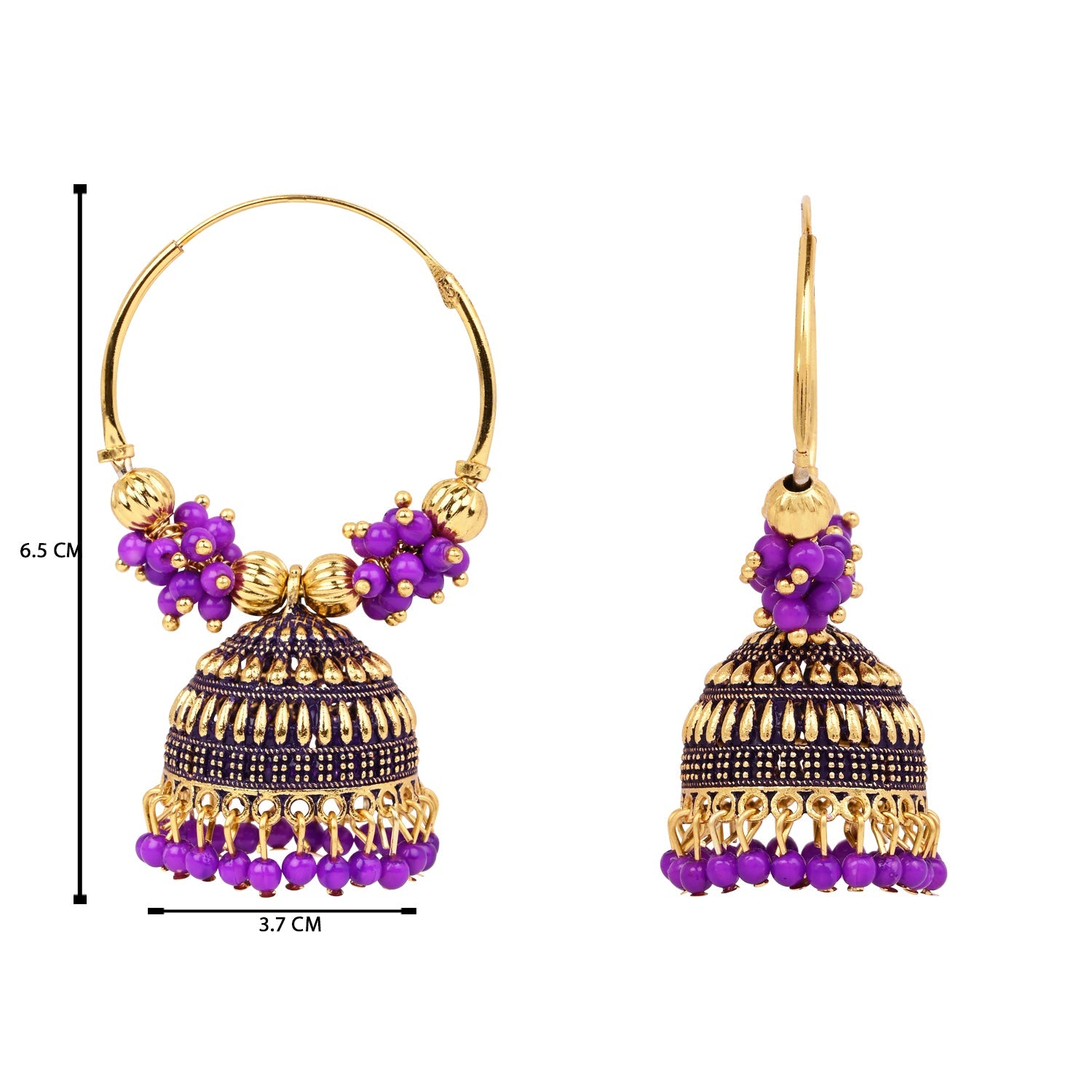Etnico Gold Plated Traditional Handcrafted Beaded Jhumka Hoop Earrings for Women