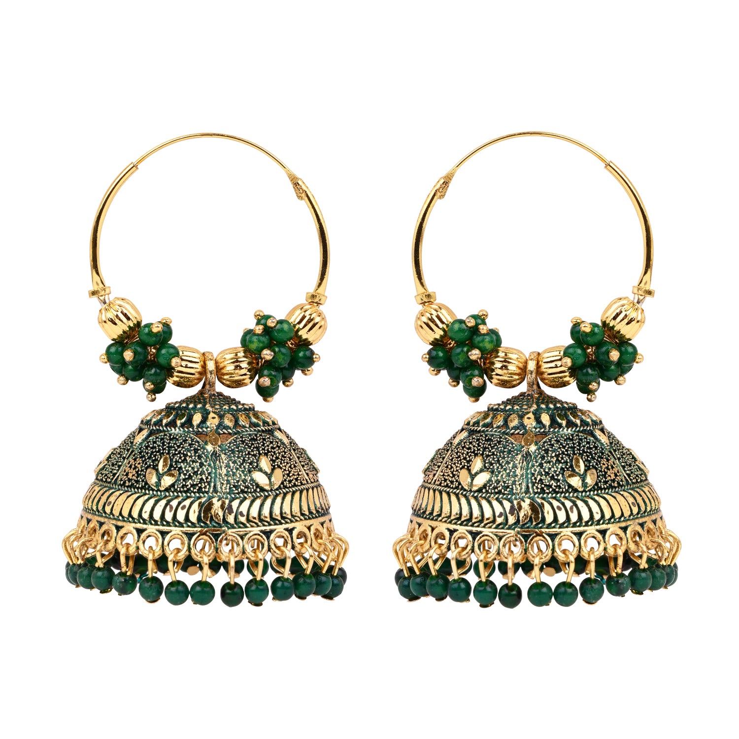 Etnico Gold Plated Handcrafted Floral Beaded Jhumka Hoop Earrings for Women