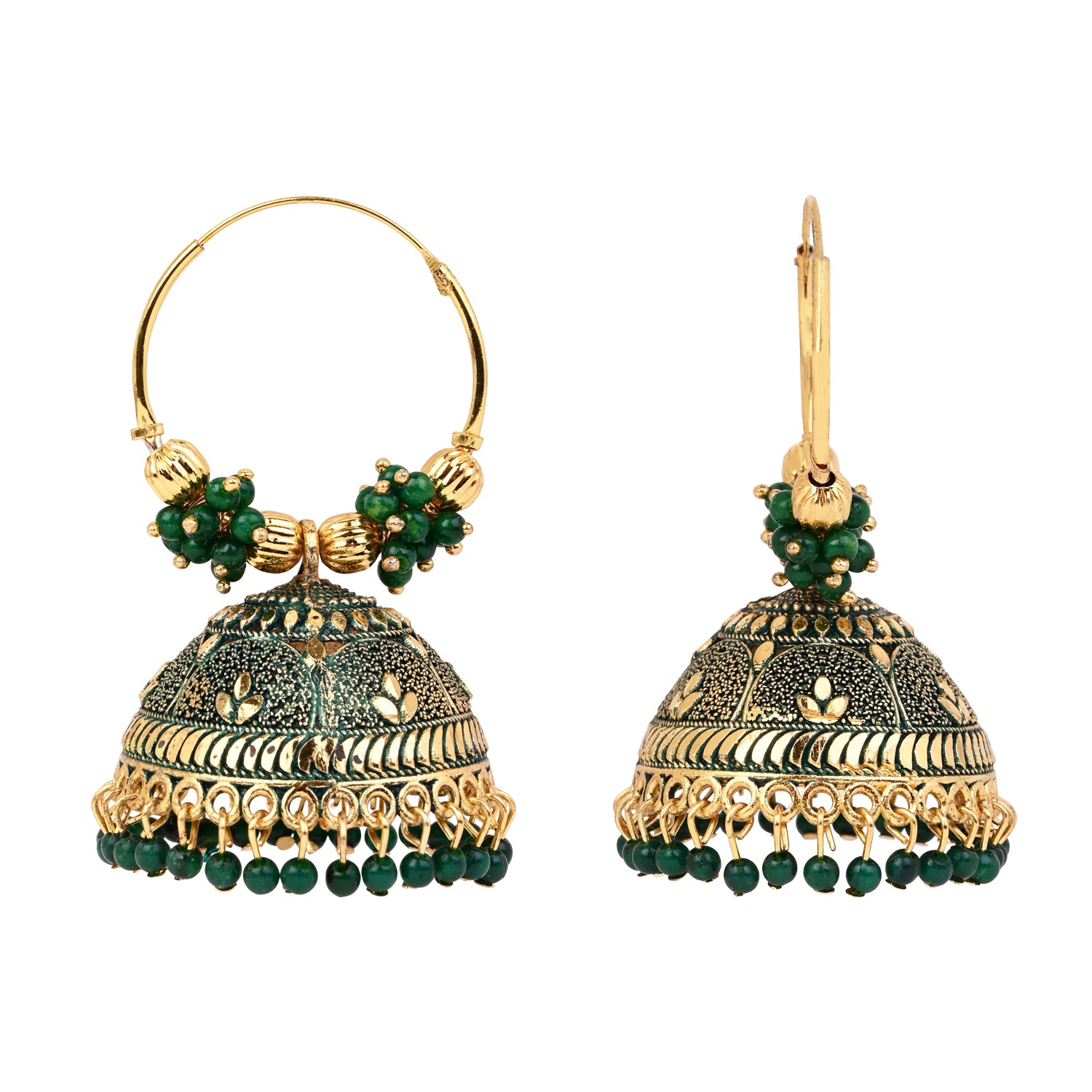 Etnico Gold Plated Handcrafted Floral Beaded Jhumka Hoop Earrings for Women