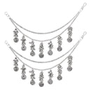 Etnico Navratri Silver Oxidised Layered Ear Chains with Danglers for Women