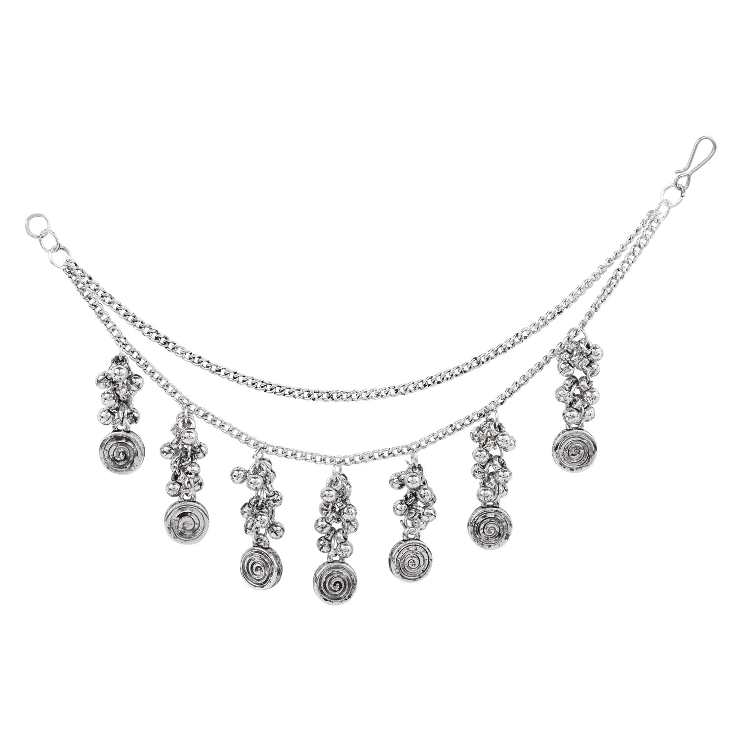 Etnico Navratri Silver Oxidised Layered Ear Chains with Danglers for Women