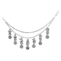 Etnico Navratri Silver Oxidised Layered Ear Chains with Danglers for Women