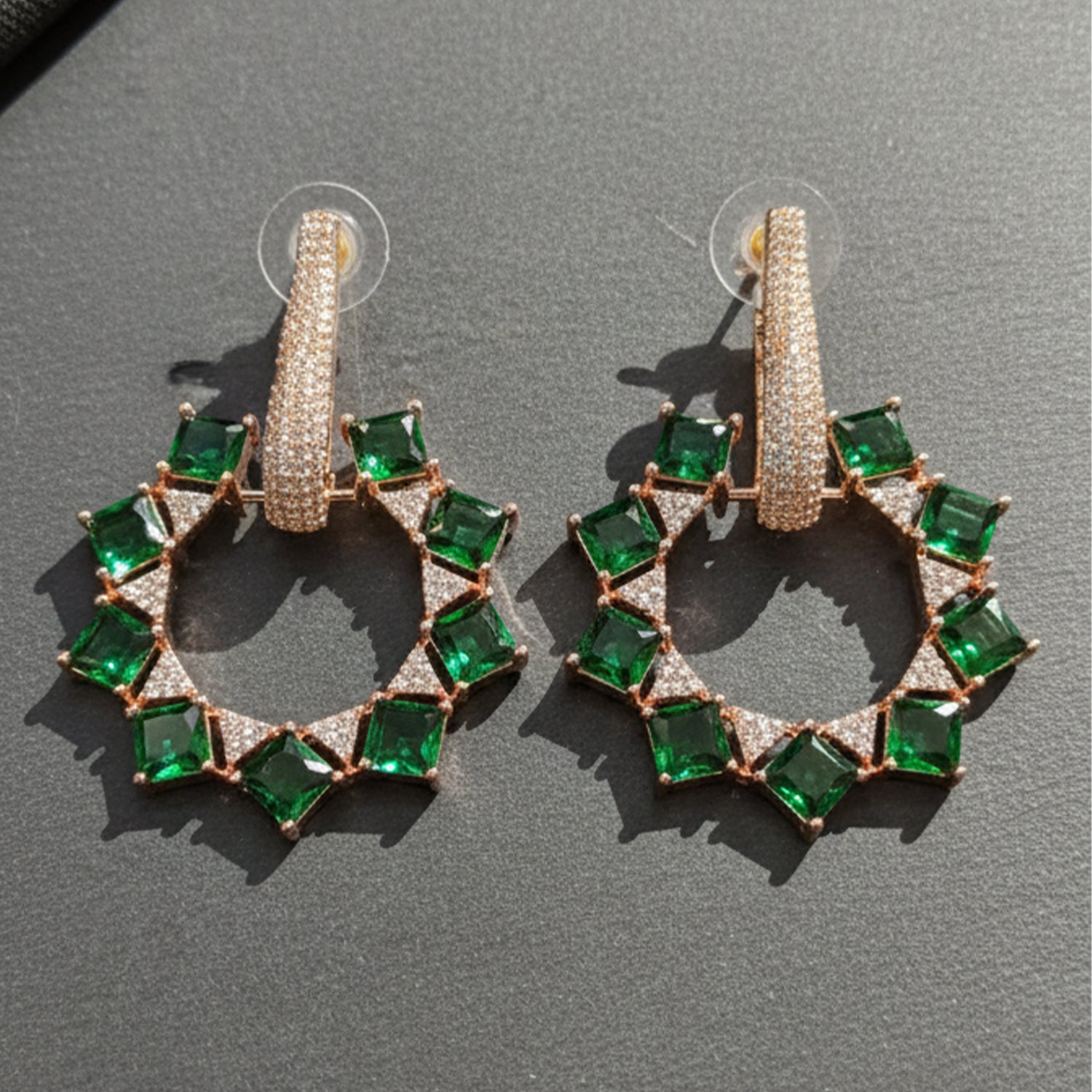 Etnico Rose Gold Plated American Diamond Cubic Zirconia Earrings