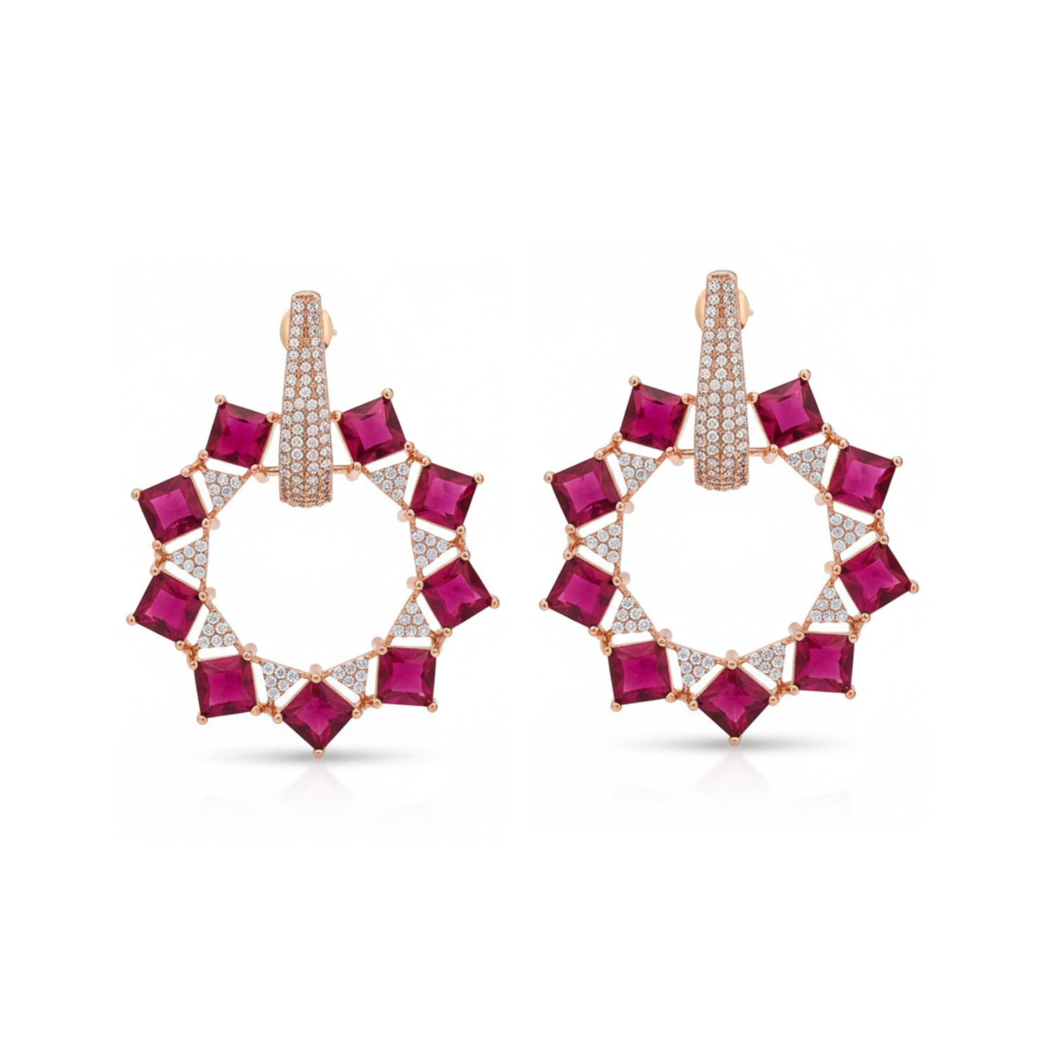 Etnico Rose Gold Plated American Diamond Cubic Zirconia Earrings