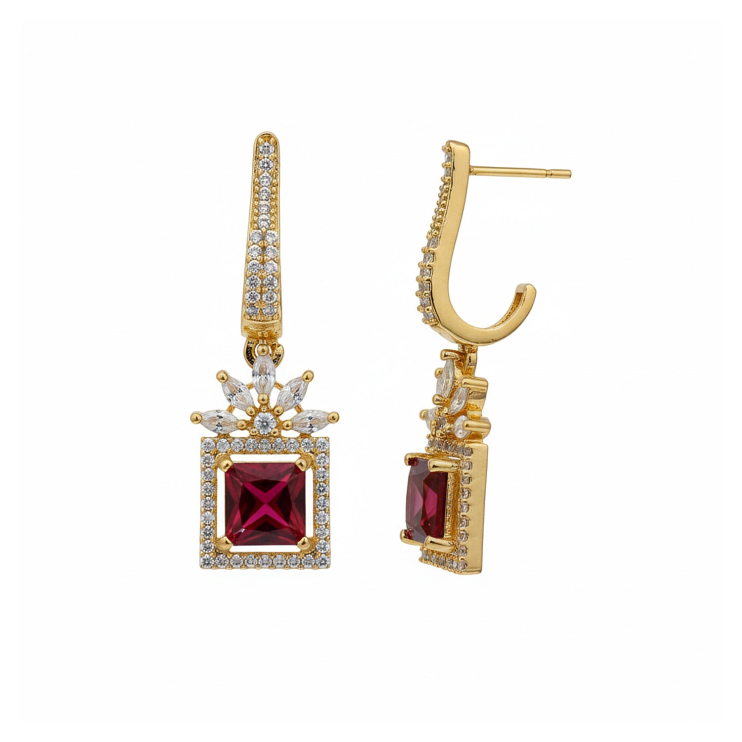 Etnico Gold Plated American Diamond Cubic Zirconia Drop Earrings