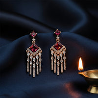 Etnico Rose Gold Plated American Diamond Cubic Zirconia Dangler Earrings