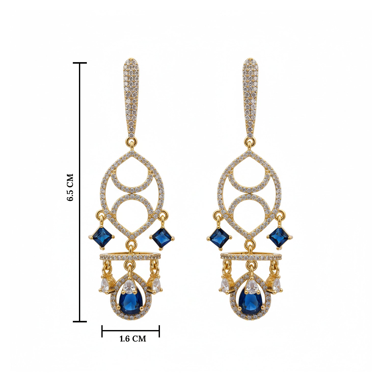 Etnico Gold Plated American Diamond Cubic Zirconia Statement Dangler Earrings