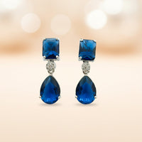 Etnico Silver Plated Designer American Diamond Earrings for Women