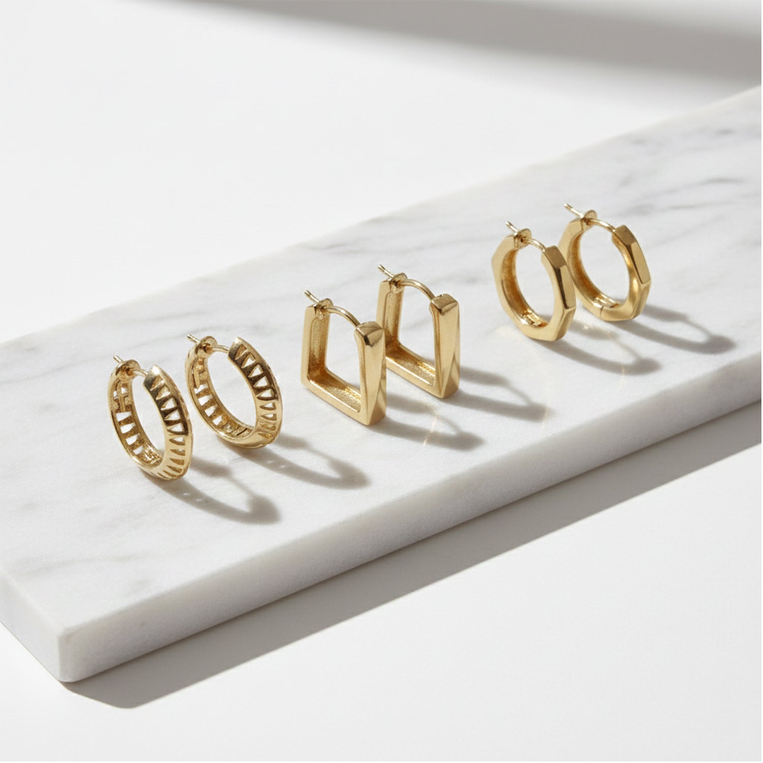 Etnico Pack of 3 Gold Plated Fashion Stylish Geometric Hoop Earrings for Women