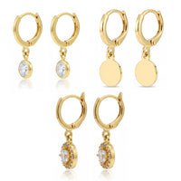 Etnico Gold Plated Fashion Stylish 3-Pair Drop Earrings Set for Women
