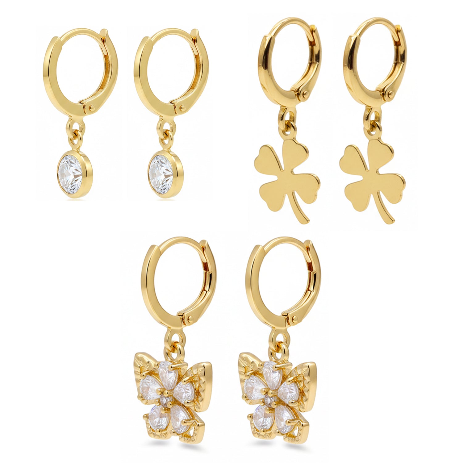 Etnico Gold Plated Fashion Stylish 3-Pair Drop Earrings Set for Women