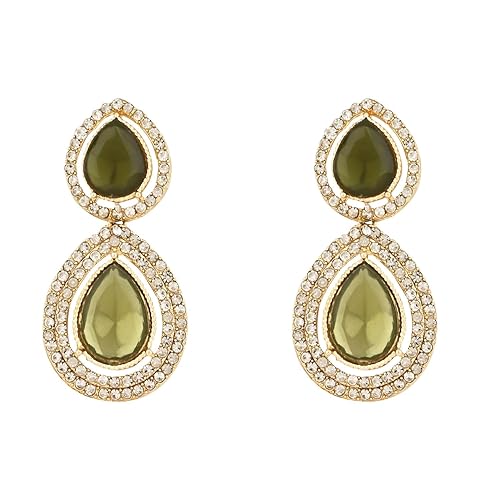 Etnico Gold Plated Traditional Stone & Beads Tear Drop Earrings For Women