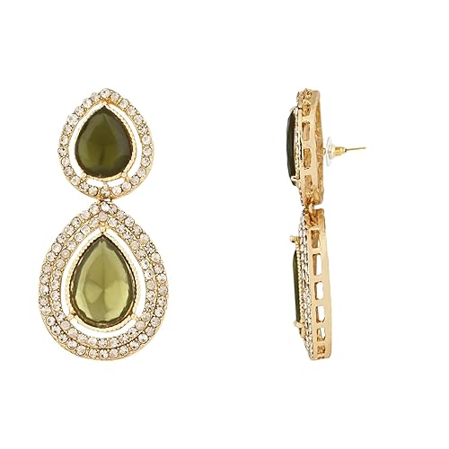 Etnico Gold Plated Traditional Stone & Beads Tear Drop Earrings For Women