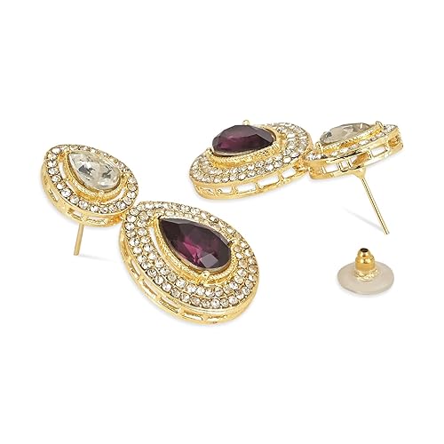 Etnico Gold Plated Traditional Stone & Beads Tear Drop Earrings For Women
