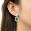 Etnico Silver Plated Traditional Stone & Beads Tear Drop Earrings For Women