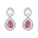 Etnico Silver Plated Traditional Stone & Beads Tear Drop Earrings For Women