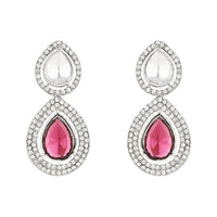 Etnico Silver Plated Traditional Stone & Beads Tear Drop Earrings For Women