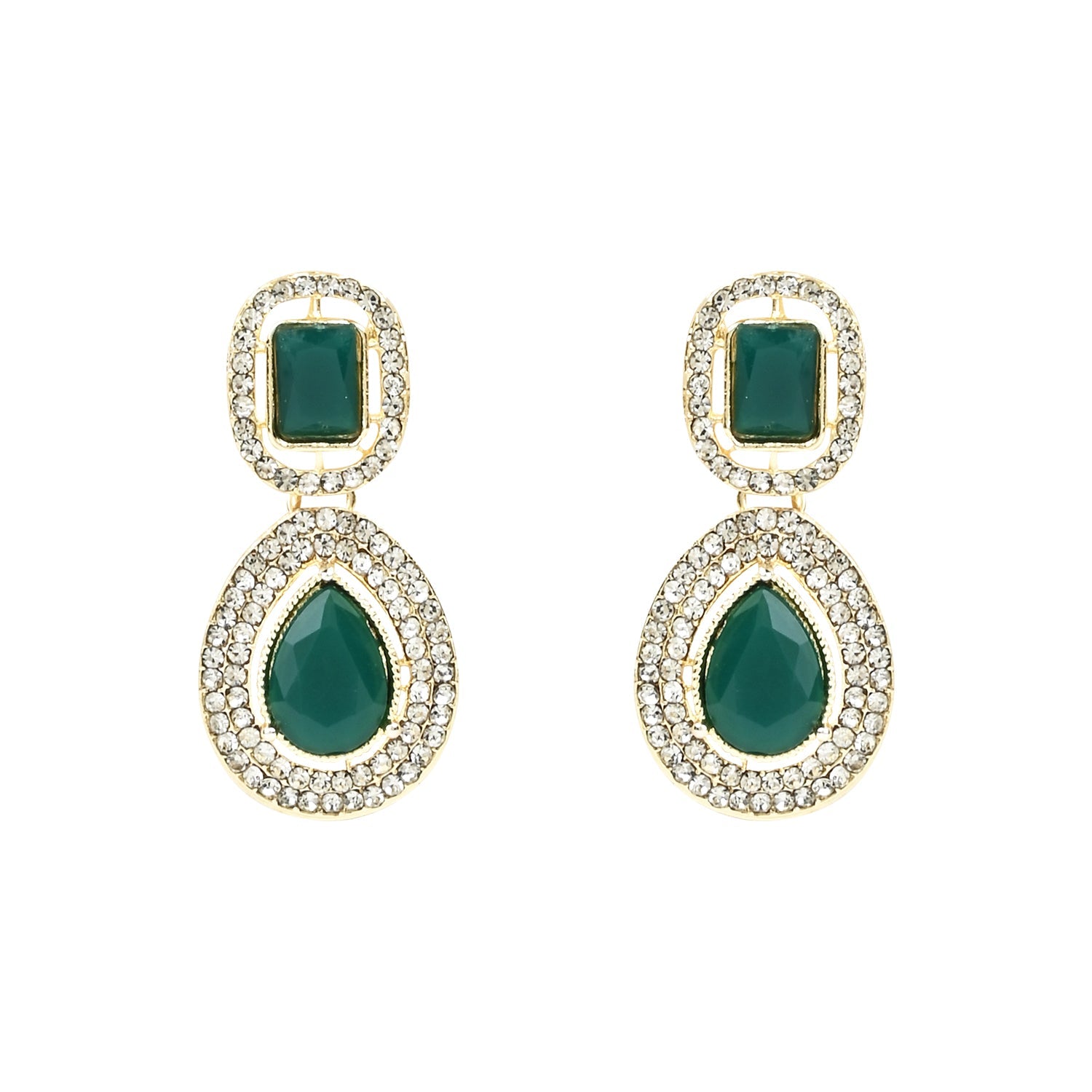 Etnico Gold Plated Traditional Stone & Beads Tear Drop Earrings For Women