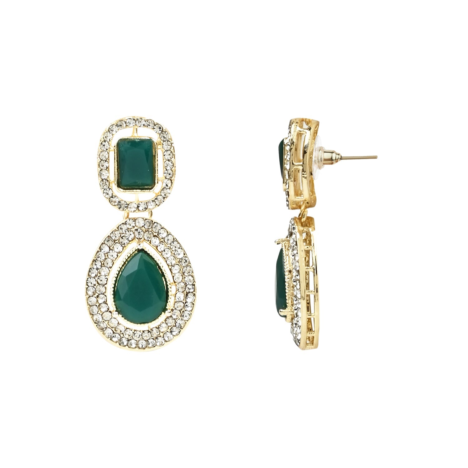 Etnico Gold Plated Traditional Stone & Beads Tear Drop Earrings For Women