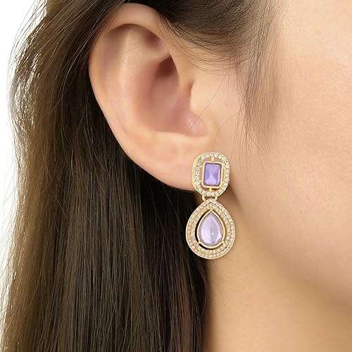 Etnico Gold Plated Traditional Stone & Beads Tear Drop Earrings For Women