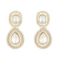 Etnico Gold Plated Traditional Stone & Beads Tear Drop Earrings For Women