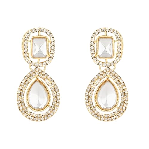 Etnico Gold Plated Traditional Stone & Beads Tear Drop Earrings For Women
