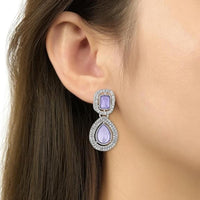 Etnico Silver Plated Traditional Stone & Beads Tear Drop Earrings For Women