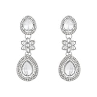 Etnico Silver Plated Traditional Stone & Beads Tear Drop Earrings For Women