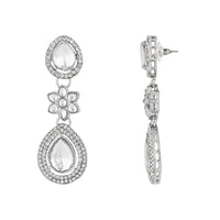 Etnico Silver Plated Traditional Stone & Beads Tear Drop Earrings For Women
