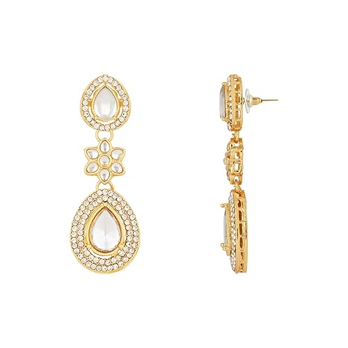 Etnico Gold Plated Traditional Stone & Beads Tear Drop Earrings For Women