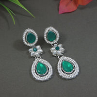 Etnico Silver Plated Traditional Stone & Beads Tear Drop Earrings For Women